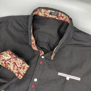 Coofandy Mens Black L/S Button Down Shirt w/ Paisley Flip Cuff Size XL